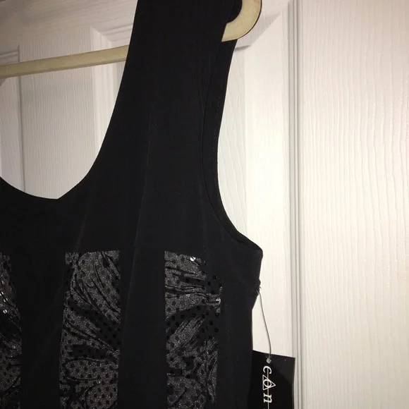 CONNECTED APPAREL NWT AUTHENTIC BLACK WITH SILVER GLITTER DOTS SLEEVELESS DRESS - Picture 8 of 11
